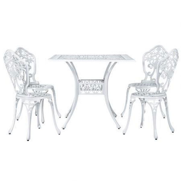 Gardeon Outdoor Dining Set 5 Piece Chairs Table Cast Aluminum Patio White