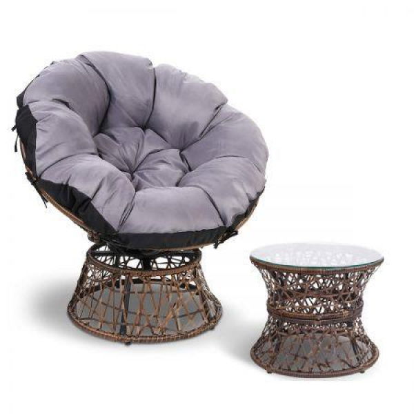 Gardeon Outdoor Lounge Setting Papasan Chair Wicker Table Garden Furniture Brown