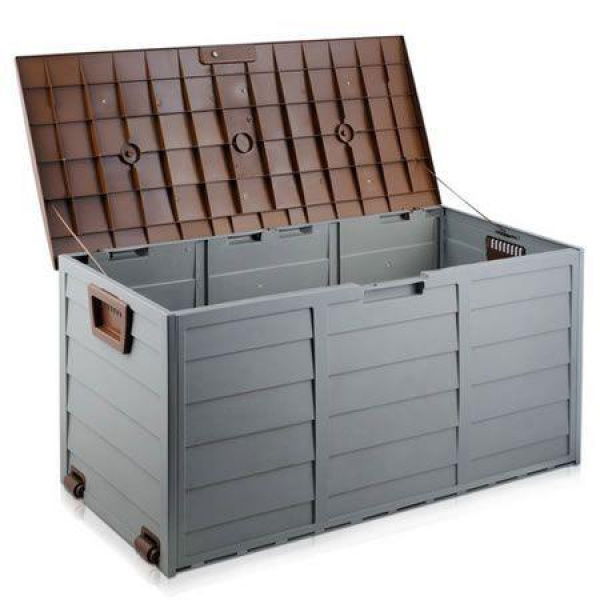 Gardeon Outdoor Storage Box 290L Lockable Organiser Garden Deck Shed Tool Brown