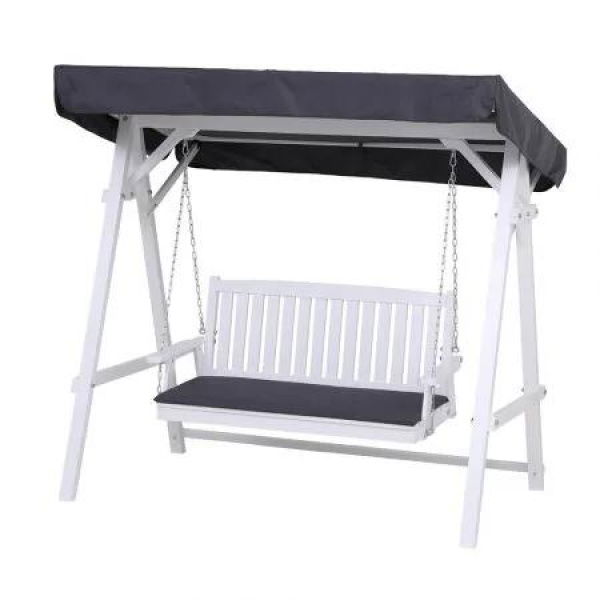 Gardeon Outdoor Wooden Swing Chair Garden Bench Canopy Cushion 3 Seater White