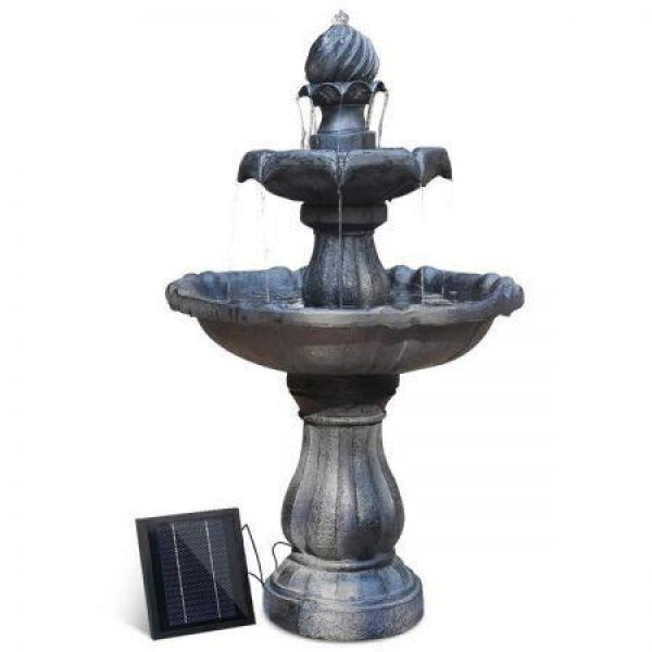 Gardeon Solar Water Feature 3-Tier Fountain with Pump Kit Bird Bath 93CM Black