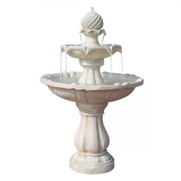 Gardeon Solar Water Feature 3-Tier Fountain with Pump Kit Bird Bath 93CM Ivory