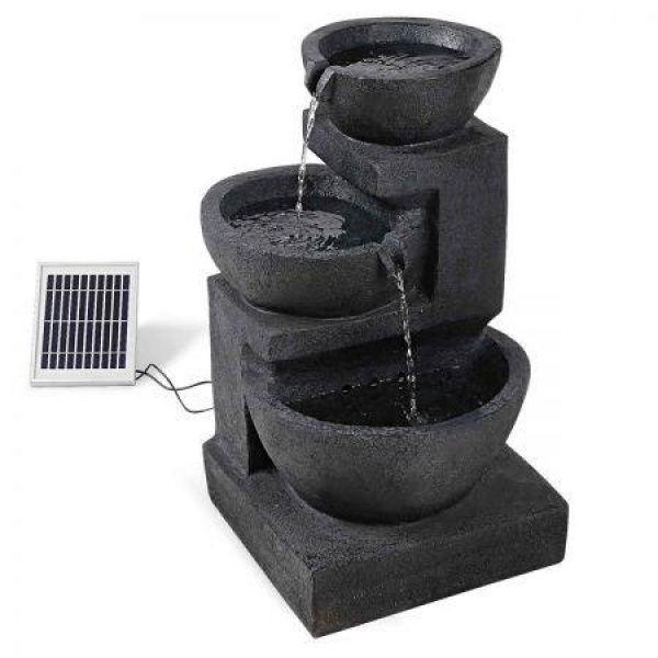 Gardeon Solar Water Feature Cascading Fountain 3-Tier Bowl LED Lights 60CM Blue