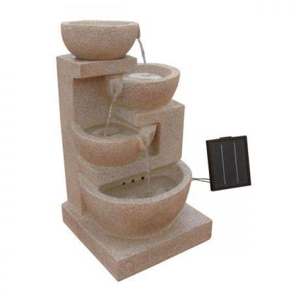 Gardeon Solar Water Feature Cascading Fountain 4-Tier Bowl LED Lights 72CM Sand