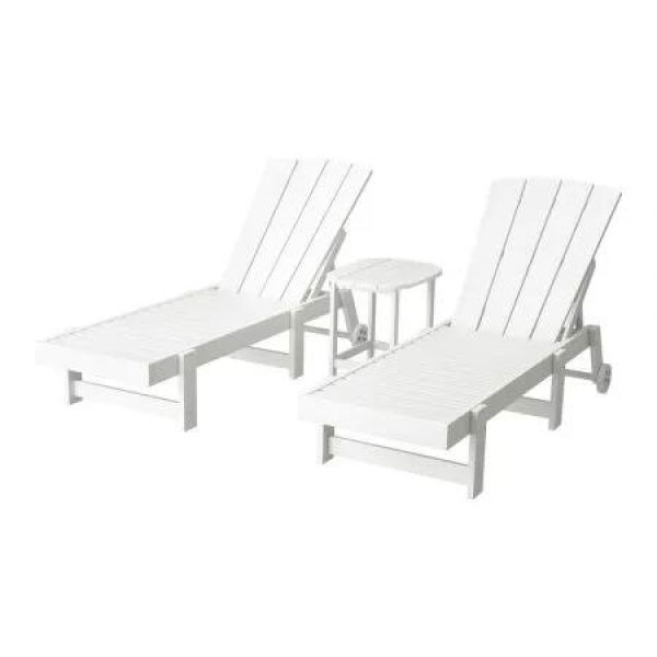 Gardeon Sun Lounge Lounger Table and Chairs Beach Chair Adirondack HDPE Patio Outdoor Furniture Wheels White