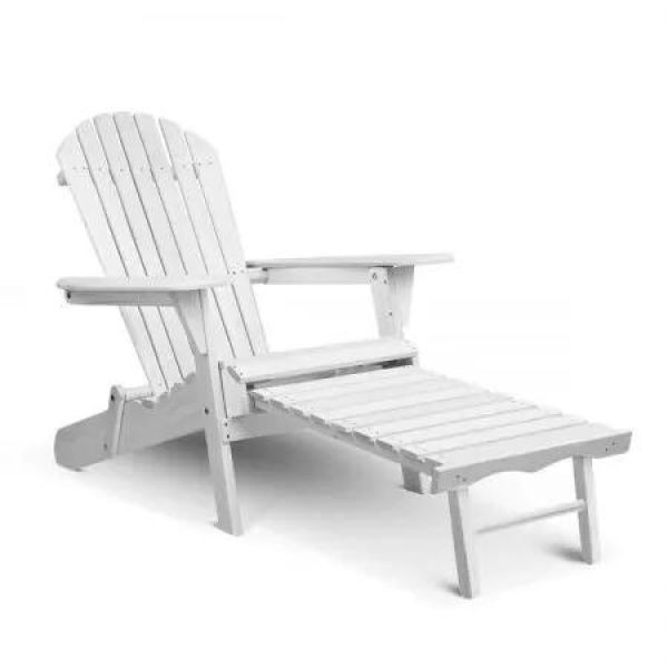 Gardeon Sun Lounge Outdoor Chairs Wooden Foldable Patio Furniture Adirondack White