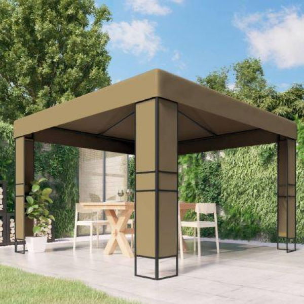 Gazebo with Double Roof 3x3x2.7 m Taupe 180 g/mÂ²