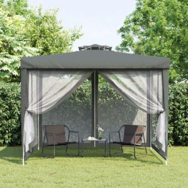 Gazebo with Double Roof Anthracite 3x3x2.68 m Fabric