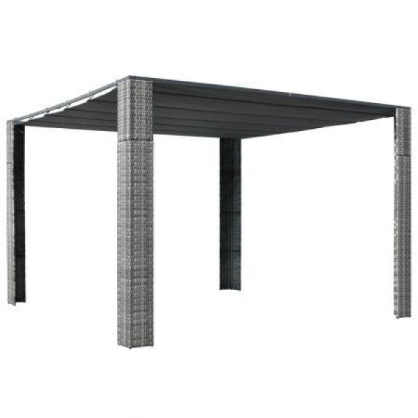 Gazebo With Roof Poly Rattan 300x300x200 Cm Grey And Anthracite