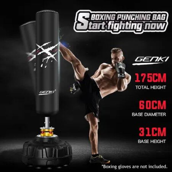 Genki 175cm Boxing Punching Bag Stand Free Standing Punchbag Heavy Kicking Sandbag Exercise Home Gym Equipment with 2 Gloves