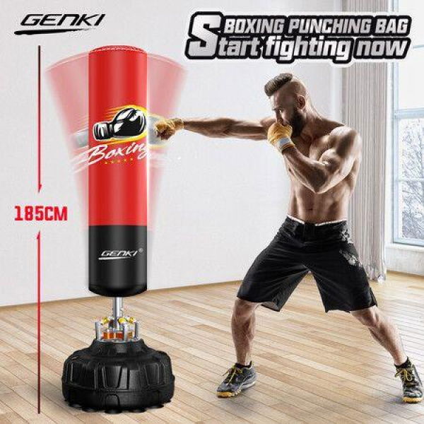 Genki 185cm Hydraulic Free Standing Punching Boxing Kicking Bag Stand Black Red