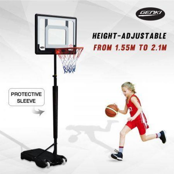 Genki Adjustable 1.55m-2.1m Portable Kids Basketball Hoop System Stand With Cover.