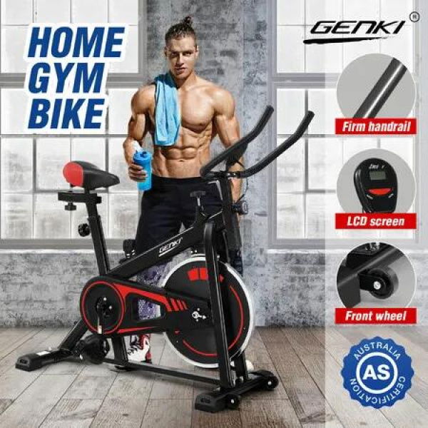 Genki Exercise Bike Spin Stationary Bicycle Gym Indoor Cycling Trainer Home Workout Pedal Exerciser Training Machine with Adjustable Belt Drive