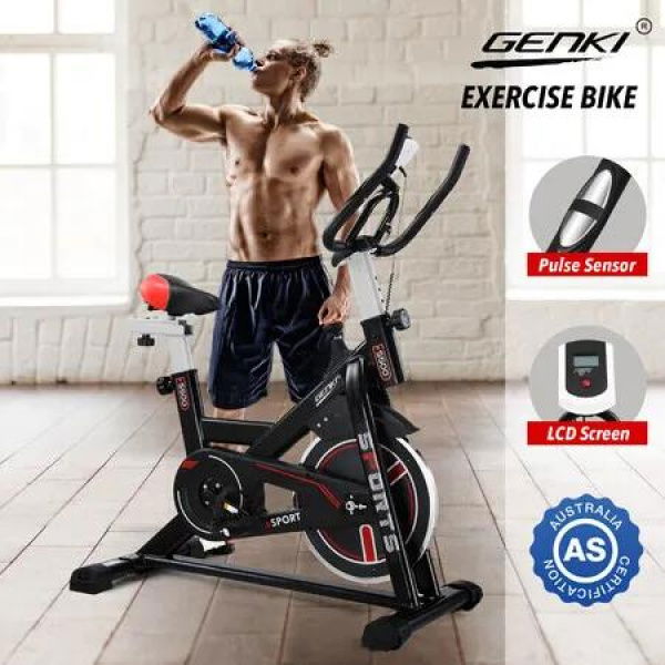 Genki Exercise Bike Stationary Spin Bicycle Indoor Cycling Trainer Home Gym Workout Pedal Training Exerciser Machine Adjustable Resistance LCD Monitor