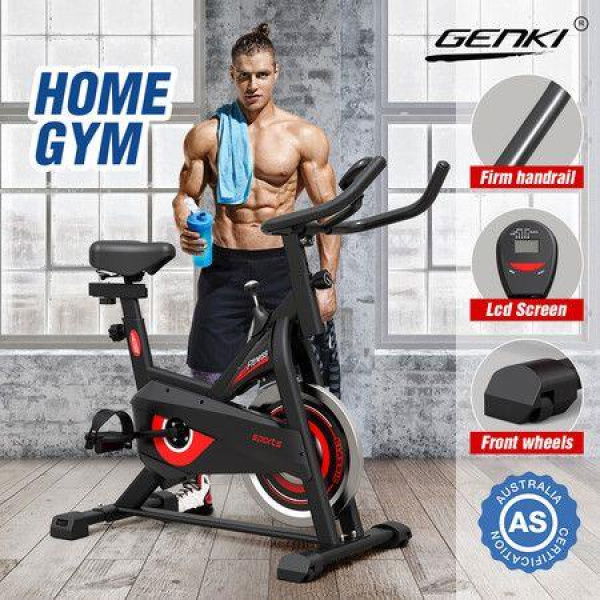 GENKI Fitness Spin Bike Indoor Cycling Home Exercise Adjustable Belt Drive Stationary Bicycle Workout