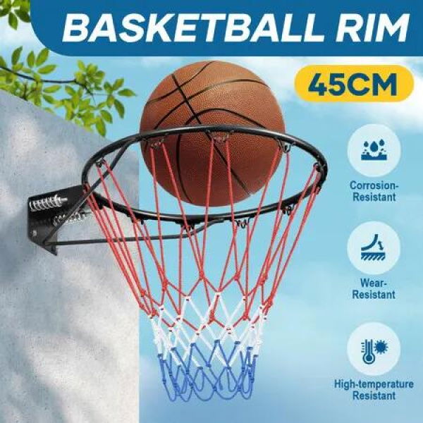 Genki Indoor Basketball Hoop Ring Rim Goal Net Outdoor Door Wall Mounted Hanging Basket Replacement Set for Standard Backboards No.7 Balls 45cm