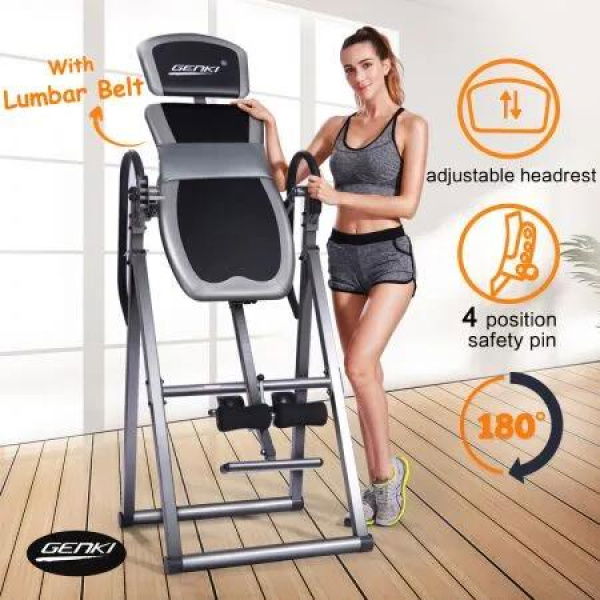 Genki Inversion Table Folding Gravity 4 Position Safety Spin Back Stretcher Exercise Bench Upside Down Machine Inverter Fitness Gym Equipment