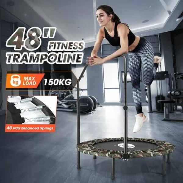 Genki Trampoline Bounce Rebounder Gym Equipment Home Fitness Exercise Cardio Workout Jumping Adjustable Handrail 48 Inch