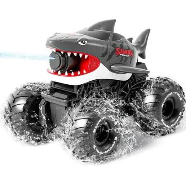 Gesture Sensing Amphibious Remote Control Shark Monster Truck with Water Squirt 4WD 1:16 RC Car All-Terrain Waterproof Toy Gifts for Boys Age 6+,Grey