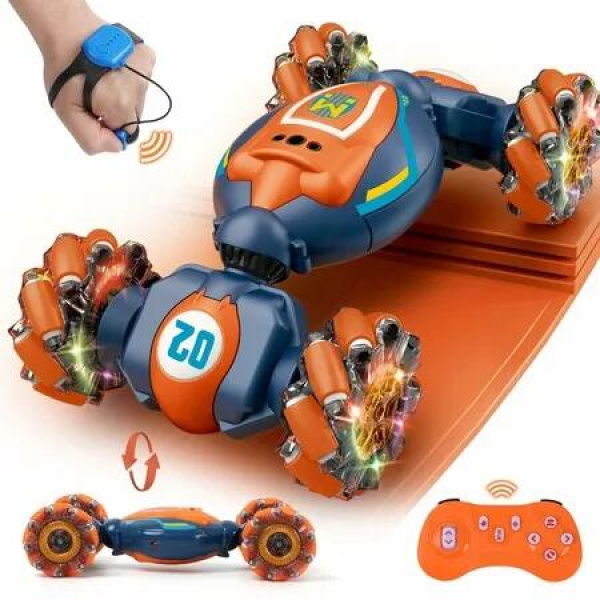 Gesture Sensing RC Stunt Car,4WD Hand Controlled Remote Control Twist Car with Light Music,Ideas Gifts for Kids Age 3+ (Orange)