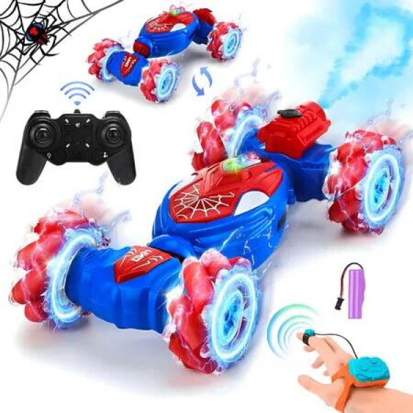 Gesture Sensing Spider RC Stunt Car 2.4GHz 4WD Hand Controlled with Light Music 360 Degree Rotating Drift Car for Kids