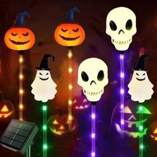 Ghost Light Garden Lights 6 in 1 Halloween String Solar Halloween Decorative LED Outdoor Waterproof Ghost Stake Lights for Pathway Yard Garden Decoration