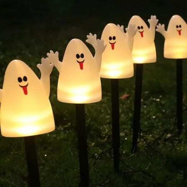 Ghost Light Solar Garden Lights 5 in 1 Halloween String Solar Halloween Decorative LED Outdoor Waterproof Ghost Stake Lights for Pathway Yard Garden Decoration