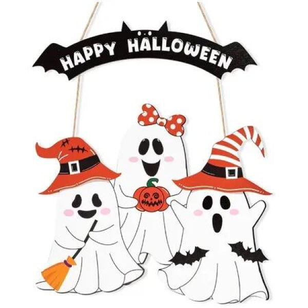 Ghost Style Wooden Halloween Pendants Welcome Door Decoration Ideal For Halloween Decorations And Festive Events