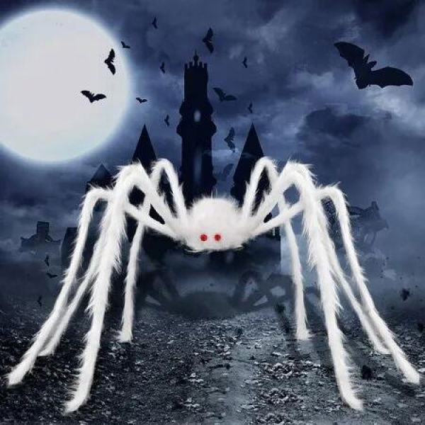 Giant Halloween Hairy Spider,Realistic Scary White Spider Props Decoration for Indoor and Outdoor Decoration (150 CM)