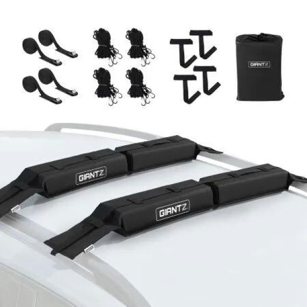 GIANTZ Kayak Roof Rack for Car, Universal Soft Roof Rack Pads for Surfboard SUP Canoe, Roof Bars for SUV Sedan without Side Rails, Portable Cross Bars with 4.5m Tie Down Straps & Ropes, 80kg Capacity