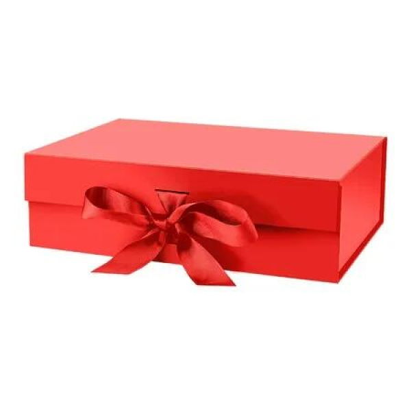 Gift Box with Lid for Presents 26x19x8cm with Ribbon and Magnetic Closure (1Pack,Red)