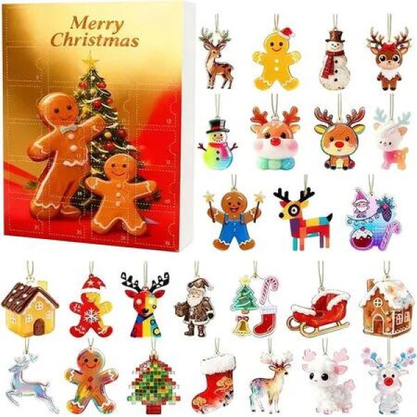 Gingerbread Man Christmas Countdown Calendar, Acrylic 2D Flat Ornament Pendant for Holiday Decor, Advent Gingerbread Calendar with Cute Figures