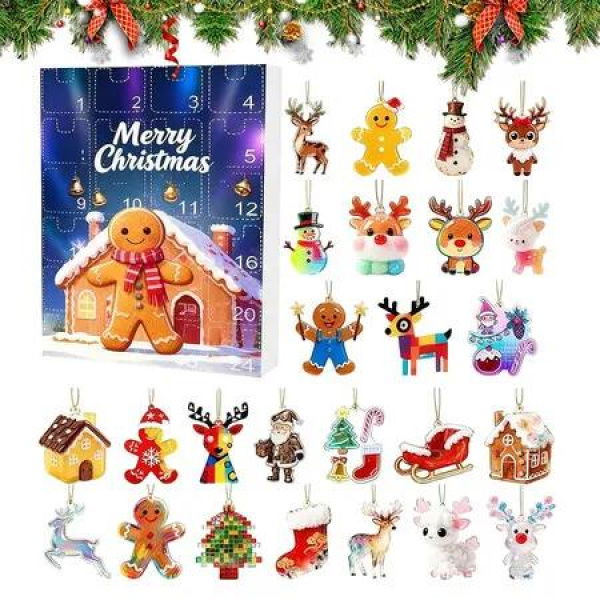 Gingerbread Man Christmas Countdown Calendar, Acrylic 2D Flat Ornament Pendant for Holiday Decor, Advent Gingerbread Calendar with Cute Figures
