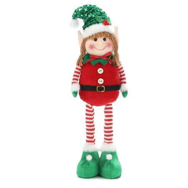 Girls 36-46cm Holiday Telescoping Leg Elf Doll Plush Indoor Outdoor Decoration with Santa Hat for Kids Christmas Gift