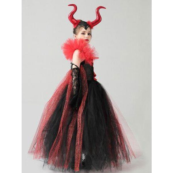 GIRLS Creations Royal Vampire Costume For Girls Deluxe Set Halloween Gothic Victorian Vampiress Queen Dress Up Party FOR Height 120-135cm