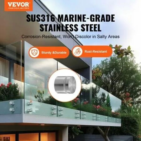 Glass Clamp, 10 PCS Round Glass Railing Bracket for 0.31 '-0.62 ' Tempered Glass, 316 Stainless Steel Glass Mounting Clamp, Glass Shelf Bracket for Balcony, Garden, Pool, Stair, Silver