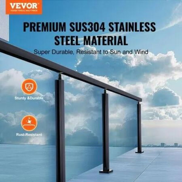 Glass Clamp, 35.83' Height Glass Railing Bracket for 0.39 '-0.47 ' Thickness Tempered Glass, 304 Stainless Steel Glass Mounting Clamp, Glass Shelf Bracket for Balcony, Garden, Deck, Stair, Black