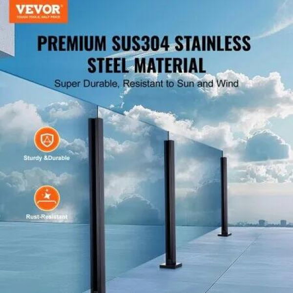 Glass Clamp, 41.34' Height Glass Railing Bracket for 0.39 '-0.47 ' Thickness Tempered Glass, 304 Stainless Steel Glass Mounting Clamp, Glass Shelf Bracket for Balcony, Garden, Deck, Stair, Black