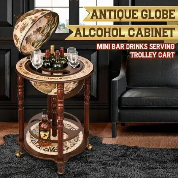 Globe Bar Wine Cabinet Rack Drinks Cart Liquor Trolley Mid Century Antique Alcohol Glass Bottle Storage Serving Holder