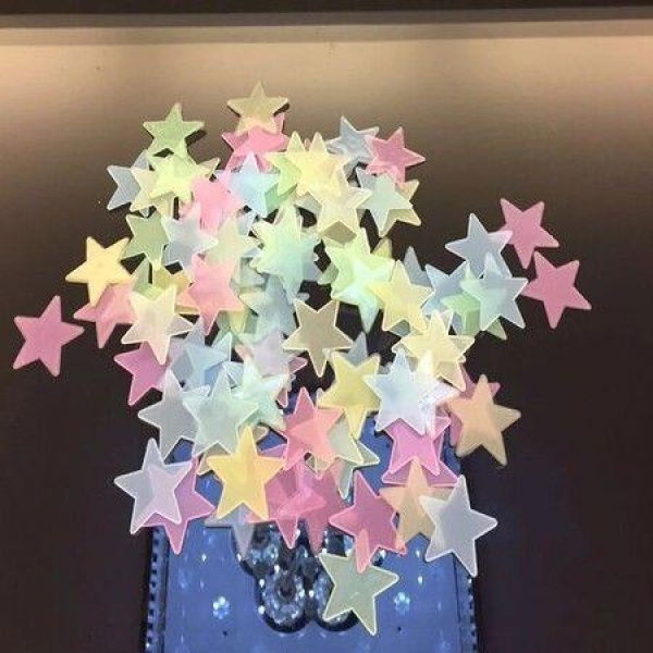 Glow-in-the-Dark 3D Stars For Kids Room Fluorescent Luminous Stickers Home Wall Or Ceiling Decor 100pcs