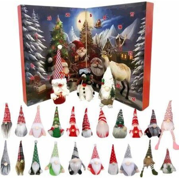 Gnome Advent Calendar Handcrafted Dwarf Gnomes Advent Calendar 24 Days of Holiday Surprises with 24 Handmade Gnome Decors for Xmas Tree Hanging Ornaments