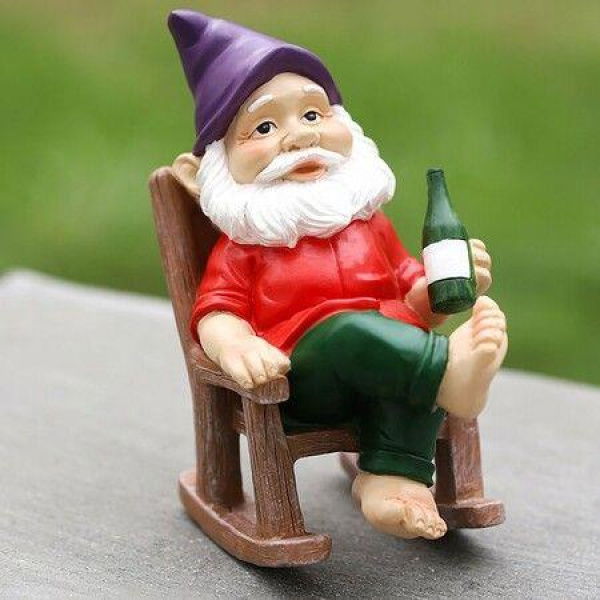 Gnomes Garden Statue Garden Gnome With Wine Bottle And Lounge Chair Purple Hat (12.5 X 8.15 CM)