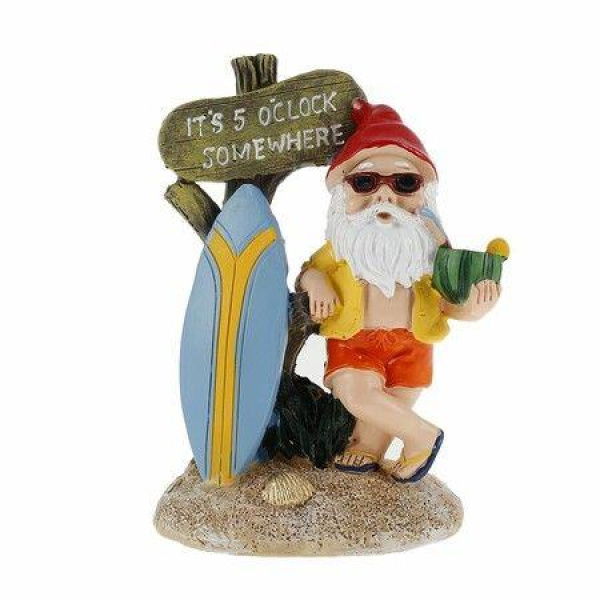 Gnomes Garden Statue Summer Surfing Garden Gnome Red Hat (10*6.5*14.5CM)