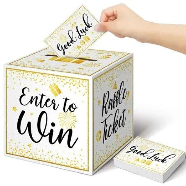 Gold Brass Donation Box Ballot Box Raffle Box Safe Suggestion Box with Raffle Tickets Cards Ballot Box with Slot Collection Box for Raffles (1 Pack)