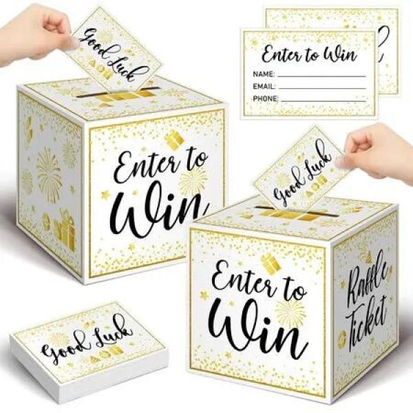 Gold Brass Donation Box Ballot Box Raffle Box Safe Suggestion Box with Raffle Tickets Cards Ballot Box with Slot Collection Box for Raffles (2 Pack)