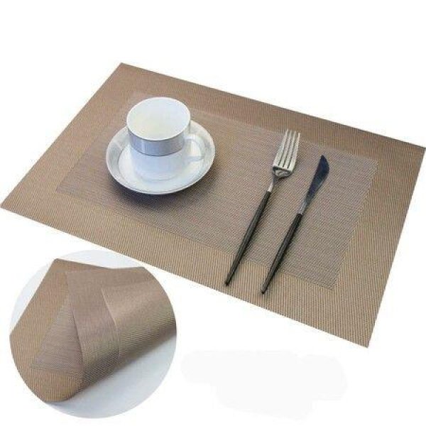 Golden Brown 4 pack 30*45cm Placemats Easy to Clean Plastic Placemat Washable for Kitchen Table Heat - resist and Woven Vinyl Table Mats