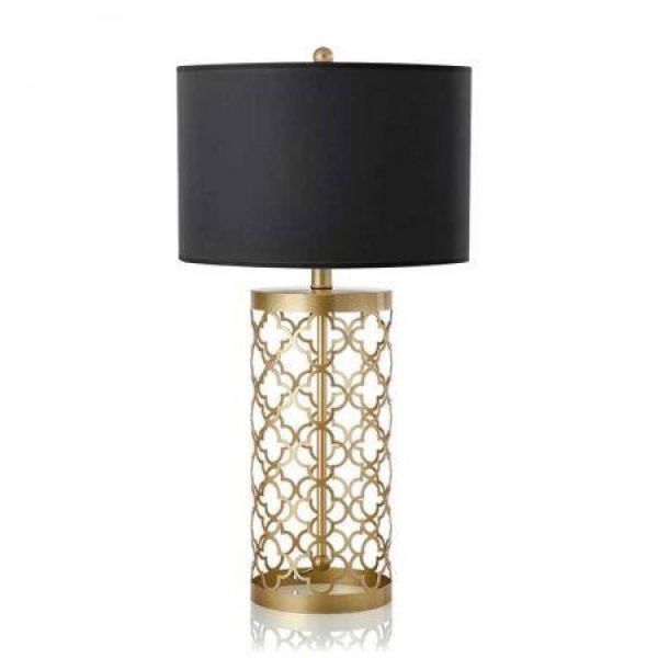 Golden Hollowed Out Base Table Lamp With Dark Shade