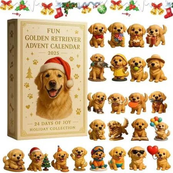 Golden Retriever Christmas Advent Calendar,24Pcs 2D Acrylic Dog Pendants,Adorable Collectible Decorations For Pet Lovers Parents And Families