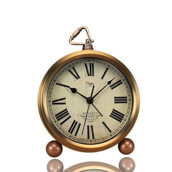 Golden Table Clock, Retro Vintage NonTicking Table Desk Alarm Clock (Roman)