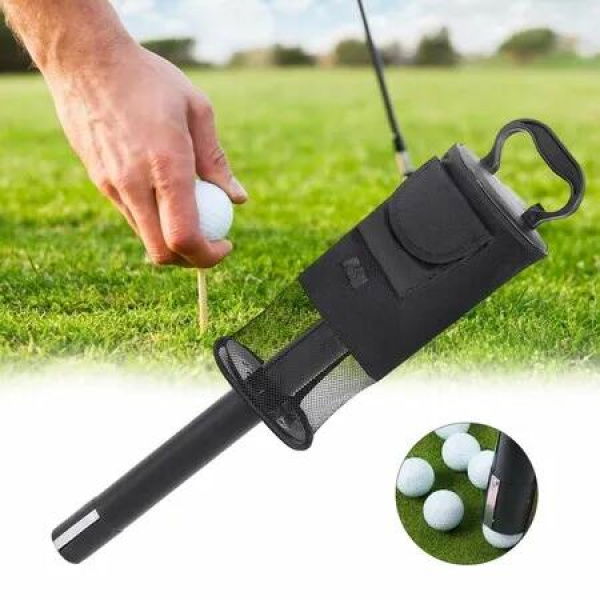 Golf Ball Retriever,Portable Shag Bag Golf Ball Pick Up with Removable Plastic Tube,Pocket Shagger Storage Color Black